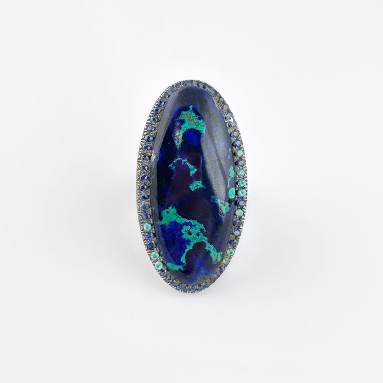 Azurmalachite, Sapphire + Paraiba Tourmaline Ring