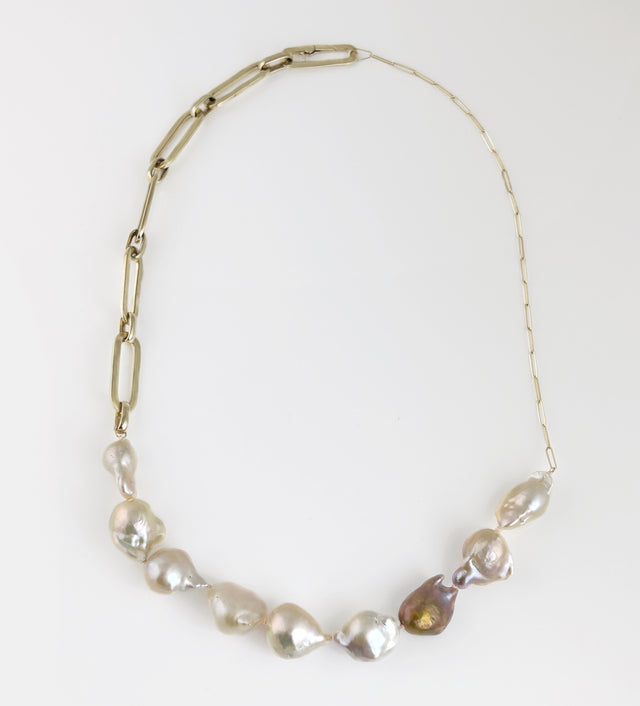 Baroque Pearl + Gold Paperclip Chain Necklace