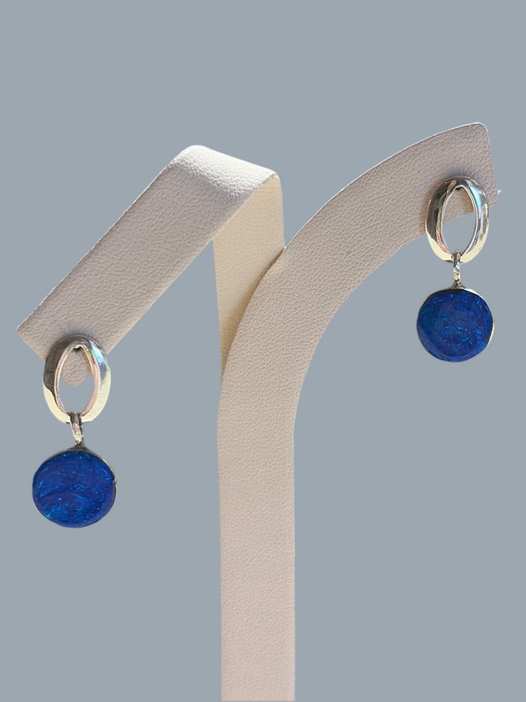 Dark Blue Opal Disc Earrings