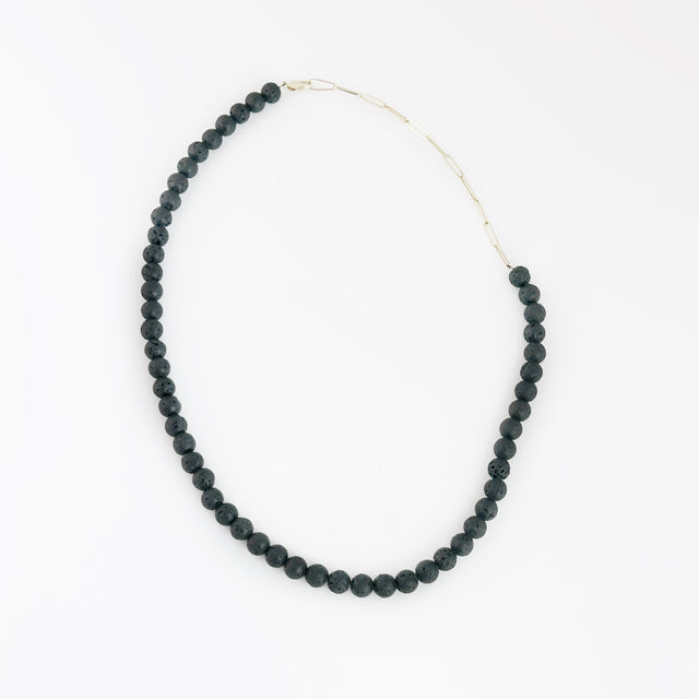 Black Lava Bead + Gold Paperclip Chain Necklace