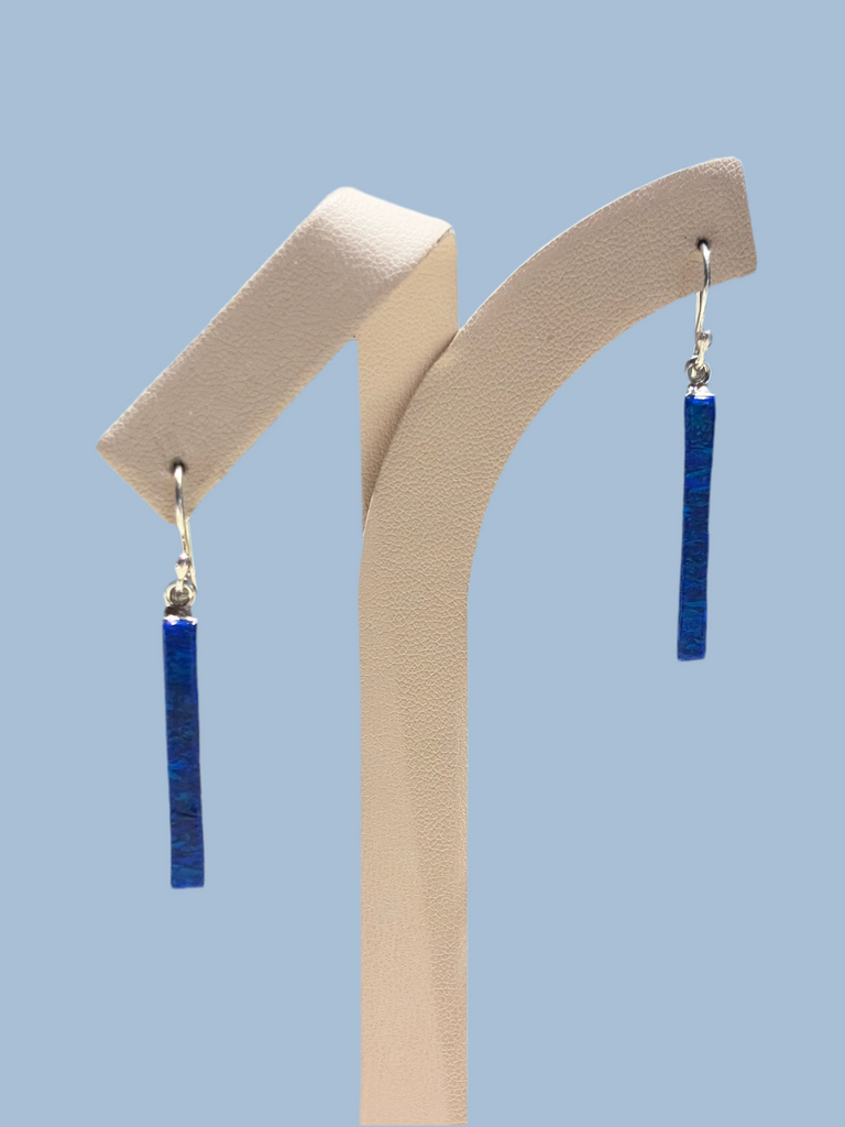 Dark Blue Opal Column Earrings