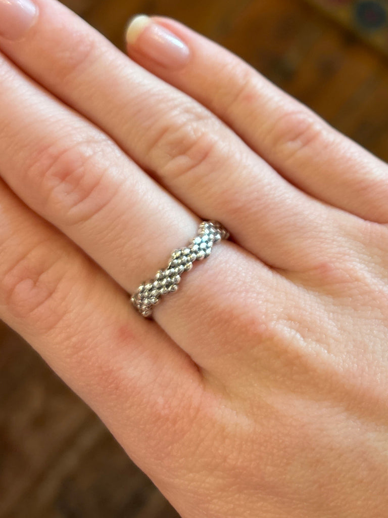 Granulated Silver Floral Garland Ring