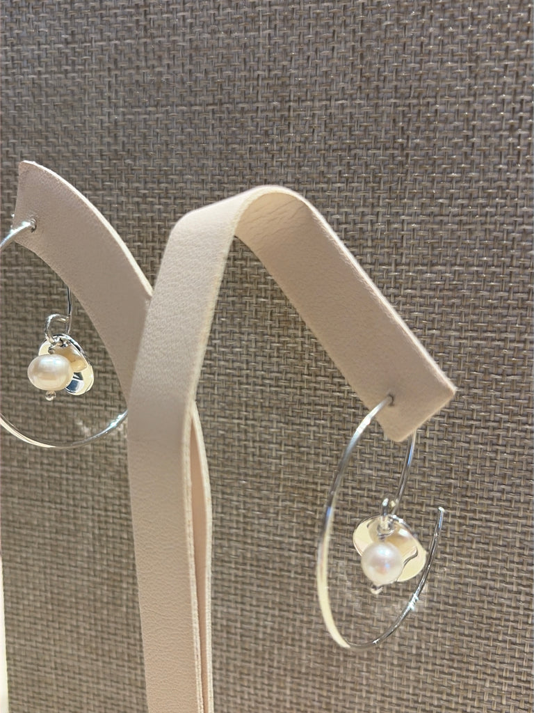 Reverse Demi-Hoop Earrings with Pearl Dangle