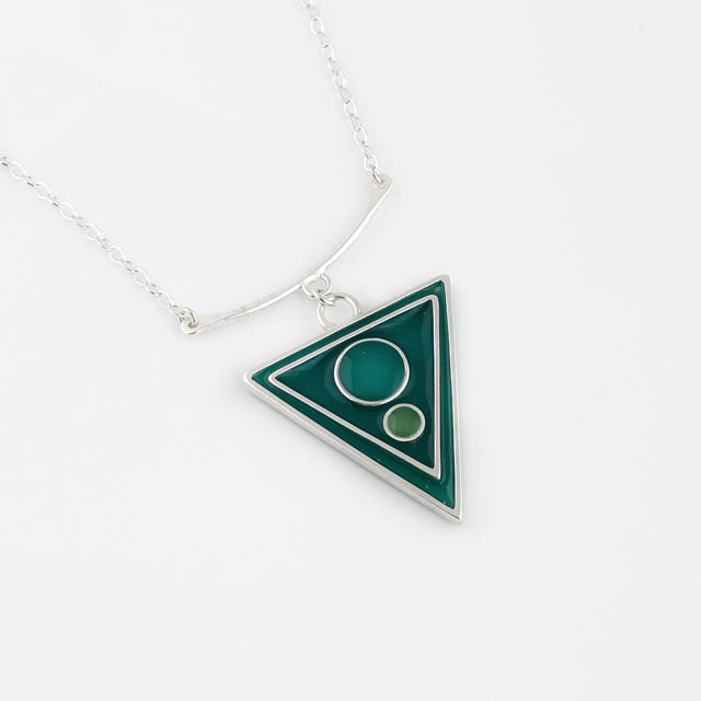 Teal + Turquoise Nesting Circles + Triangles Pendant Necklace