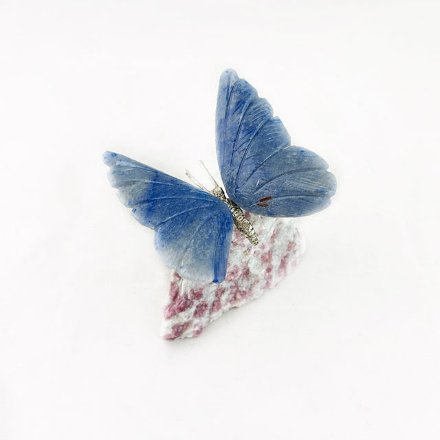 Blue Quartz Butterfly with Pink Tourmaline