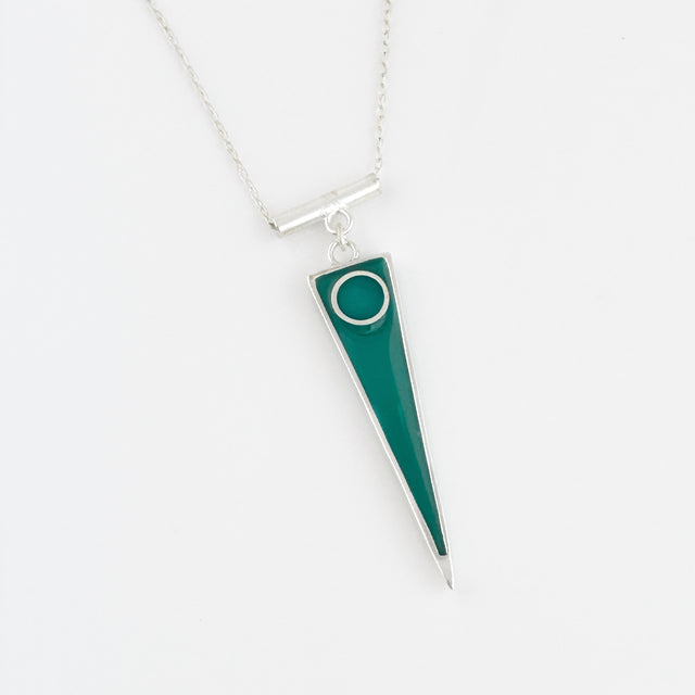 Teal + Turquoise Nesting Circle + Triangle Pendant Necklace