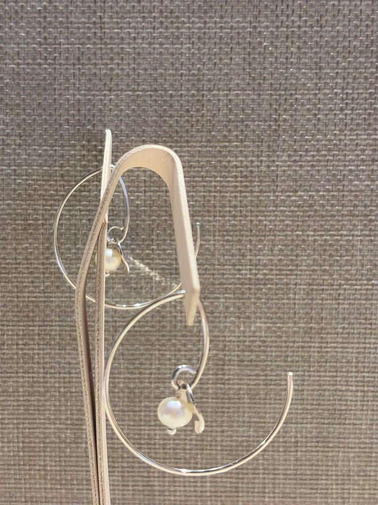 Reverse Demi-Hoop Earrings with Pearl Dangle