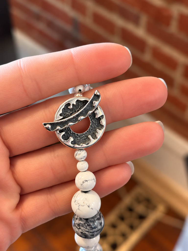 White Howlite + Grey Crazy Lace Agate Bead Necklace