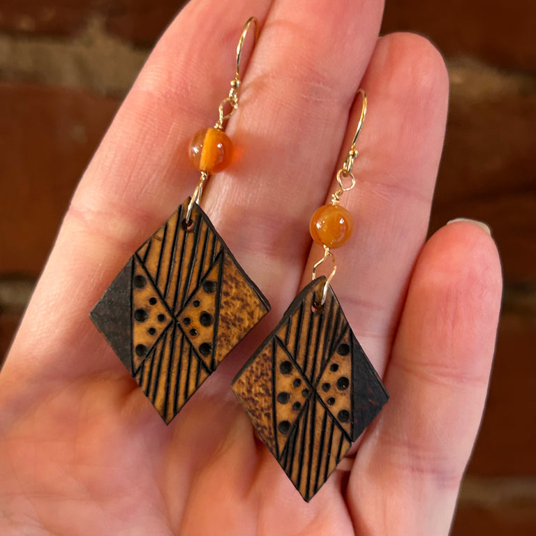 Gourd Tile + Carnelian Earrings