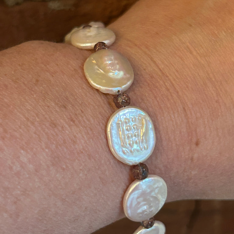 "Braille" Coin Pearl + Garnet Bead Bracelet