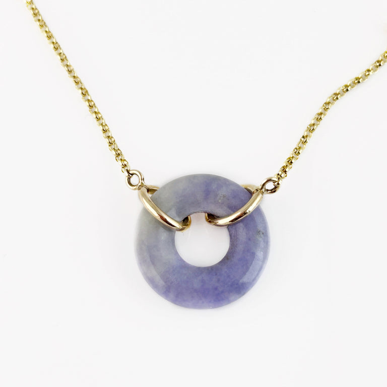 Lavender Jade Circle Pendant Necklace