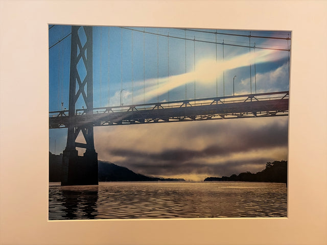 "Simon Kenton Bridge, Clouds + Fog, Ohio River" Photograph (mat)