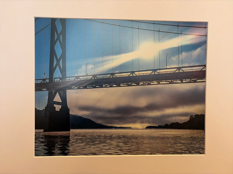 "Simon Kenton Bridge, Clouds + Fog, Ohio River" Photograph (mat)