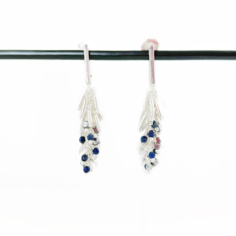 Lapis, Labradorite + Hematite Bead Fringe Earrings