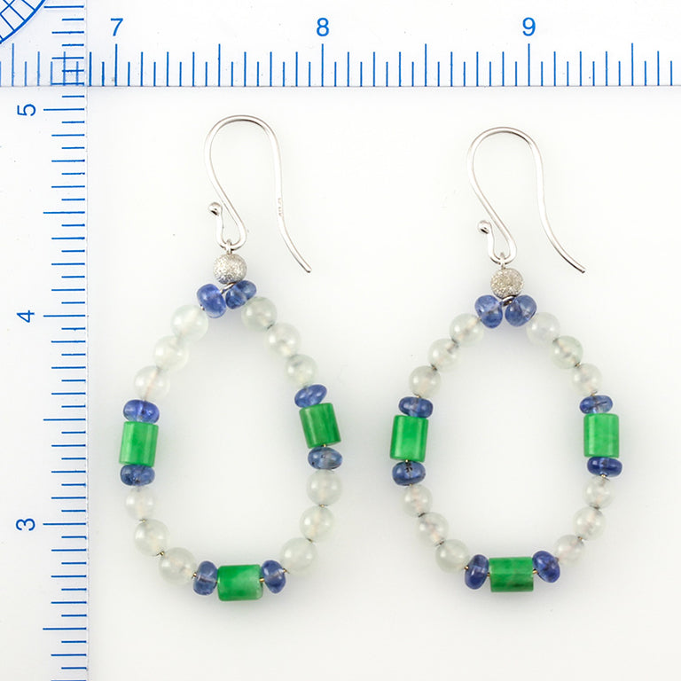 Ice & Green Jade Hoops with Sapphires