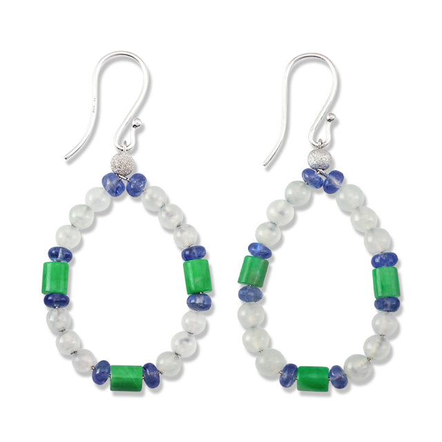 Ice & Green Jade Hoops with Sapphires