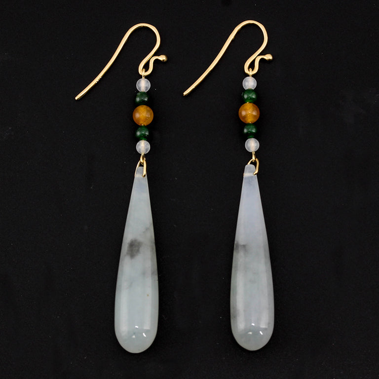 Translucent Grey, Red, Green & Ice Jade Earrings