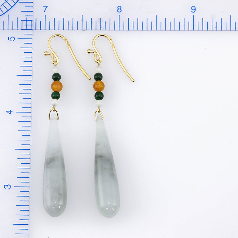 Translucent Grey, Red, Green & Ice Jade Earrings