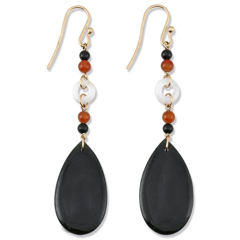 Black, White & Red Jadeite Jade Earrings