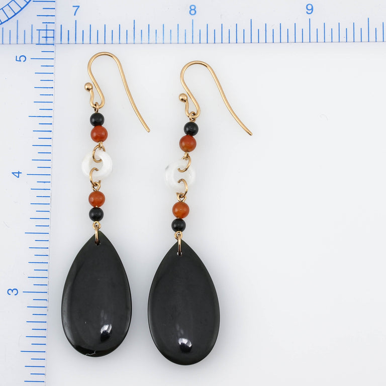 Black, White & Red Jadeite Jade Earrings