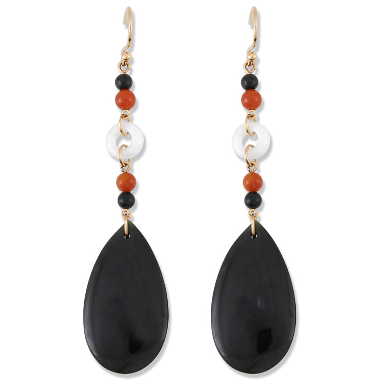 Black, White & Red Jadeite Jade Earrings