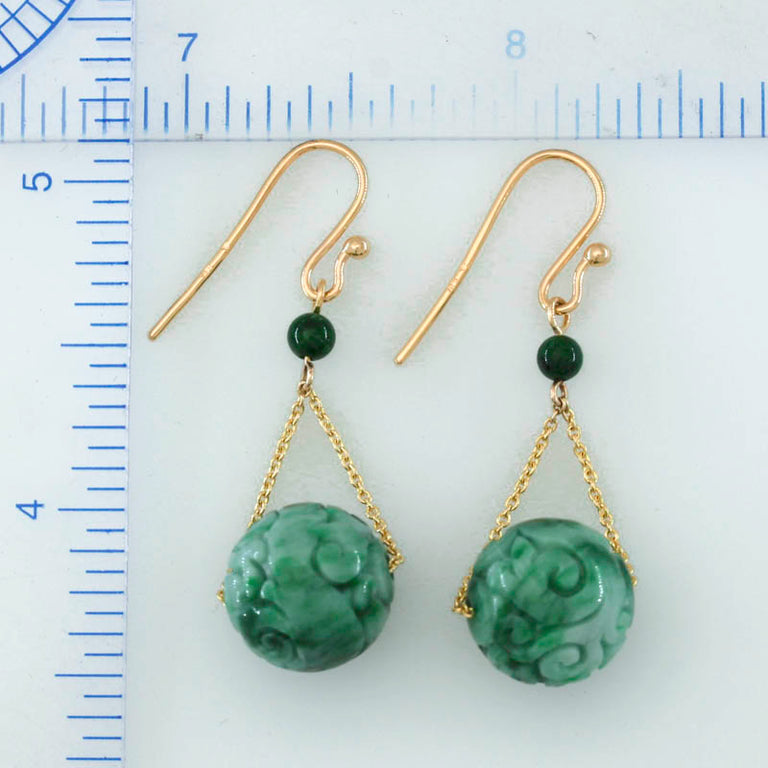 Carved Green Jade Earrings