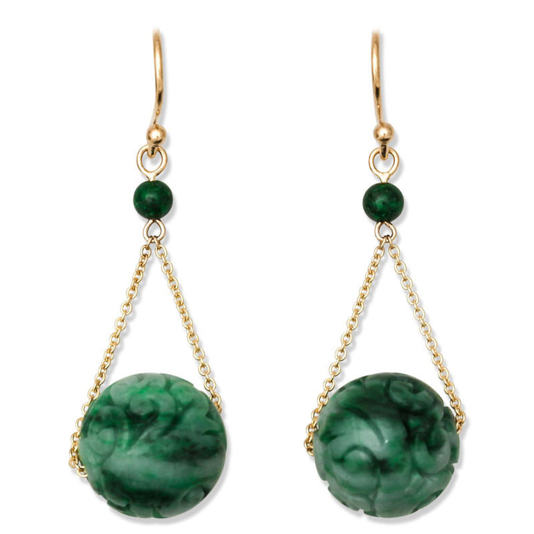 Carved Green Jade Earrings