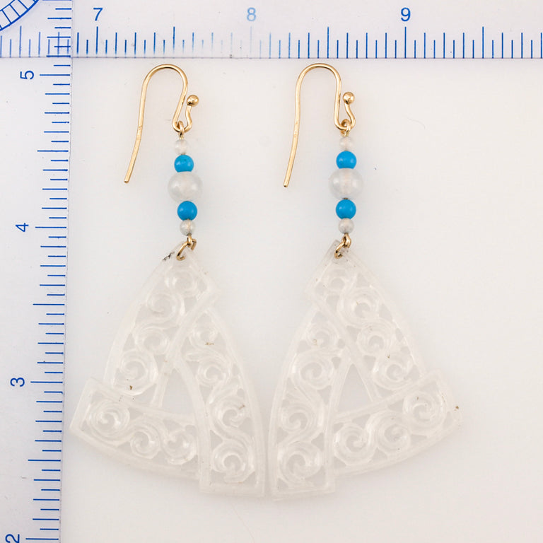 Carved Ice Jade & Turquoise Earrings