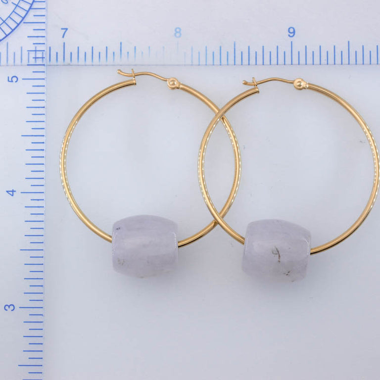 Lavender Jade Barrel on Gold Hoops