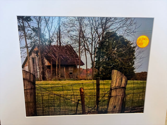"Abandoned Cabin, Moon at Dusk, Logan County" Photograph (mat)