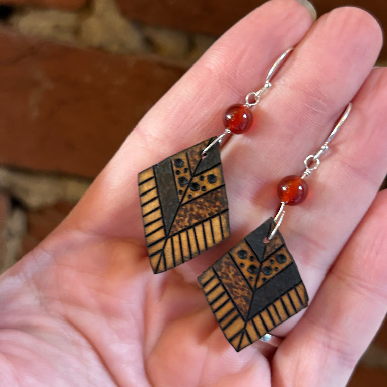 Gourd Tile + Red Agate Earrings