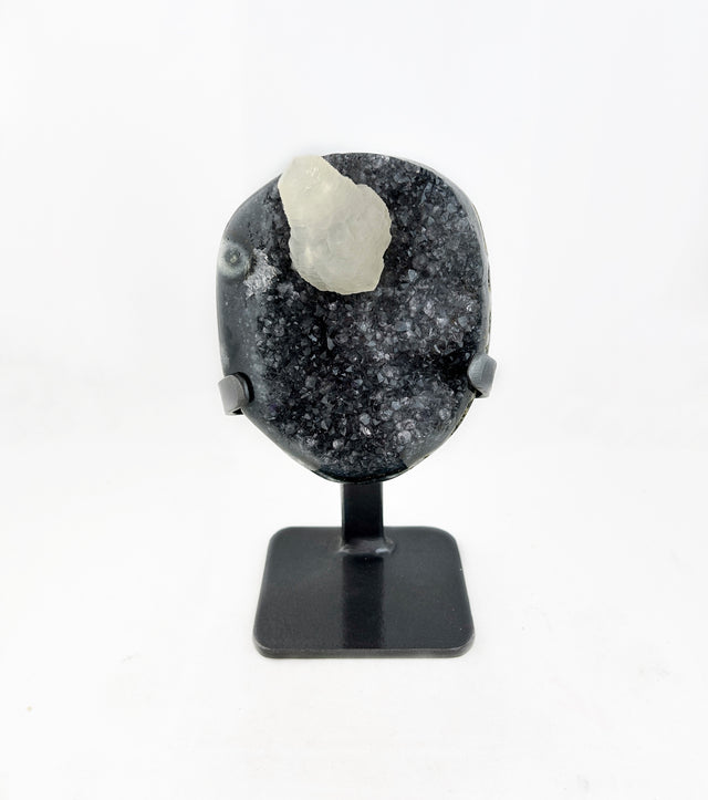 Grey Amethyst Geode with Calcite Spike
