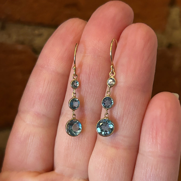 Triple Swiss Blue Topaz Earrings