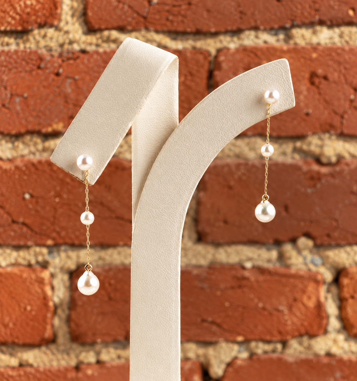 White Akoya Pearl Chain Dangle Earrings