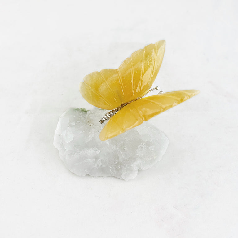Yellow Calcite Butterfly with Rock Crystal