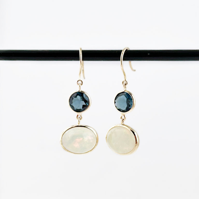 Ethiopian Opal + London Blue Topaz Earrings