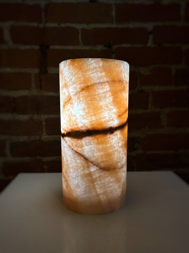 Small Rosa Calcite Cylinder Lamp