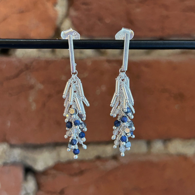 Lapis, Labradorite + Hematite Bead Fringe Earrings