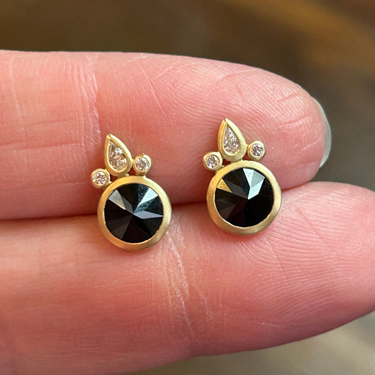 Black Spinel + Diamond Earrings