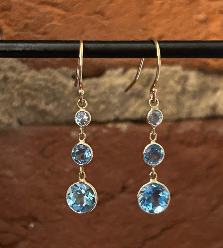 Triple Swiss Blue Topaz Earrings