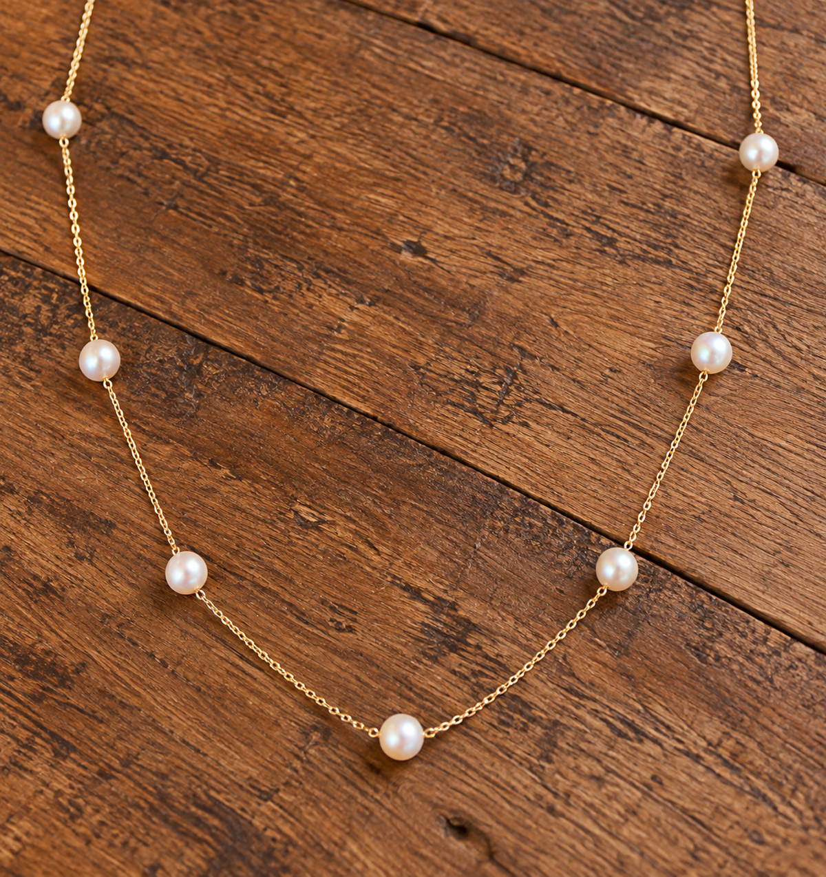 White Akoya Pearl Station Necklace
