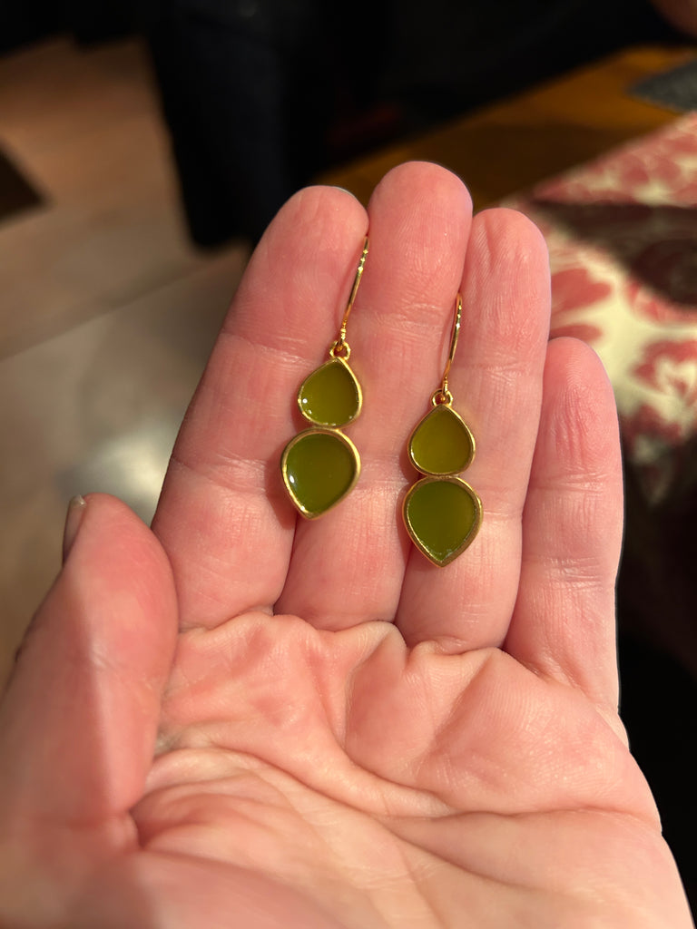 Green Opposing Pears Earrings