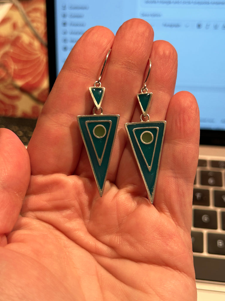 Teal + Turquoise Nesting Circle + Triangles Earrings