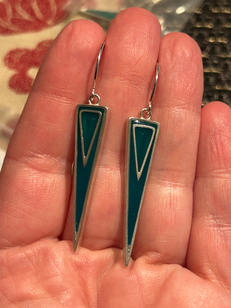 Teal + Turquoise Nesting Triangle Earrings