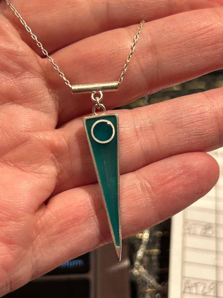 Teal + Turquoise Nesting Circle + Triangle Pendant Necklace