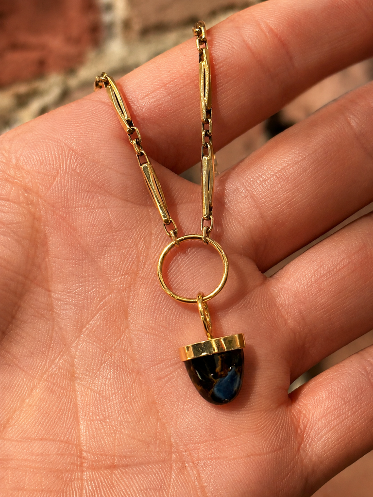 Antique Watch Fob Chain Necklace with Pietersite Drop