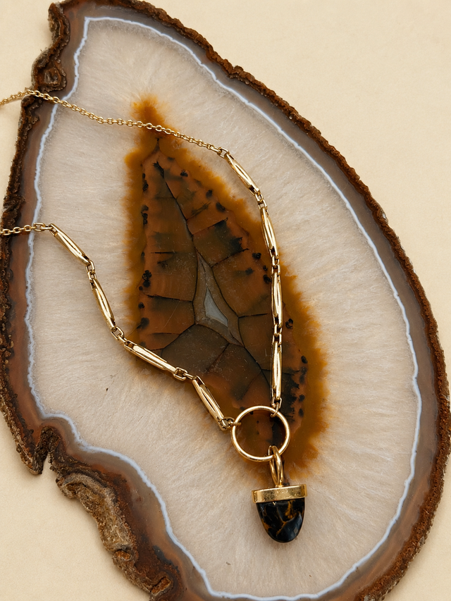 Antique Watch Fob Chain Necklace with Pietersite Drop