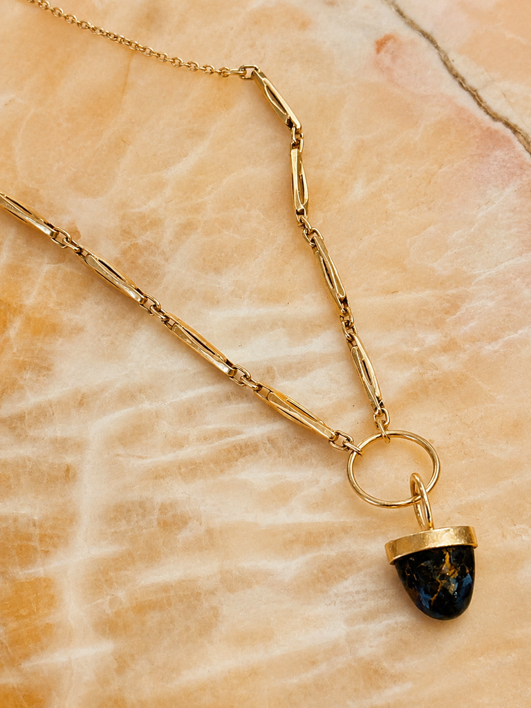 Antique Watch Fob Chain Necklace with Pietersite Drop