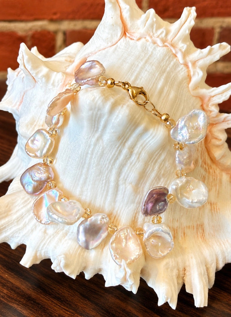 Keshi Petal Pearl + Citrine Bead Bracelet