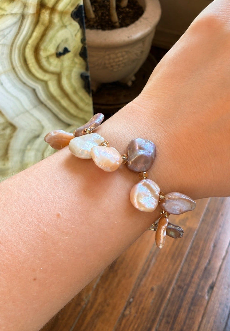 Keshi Petal Pearl + Citrine Bead Bracelet